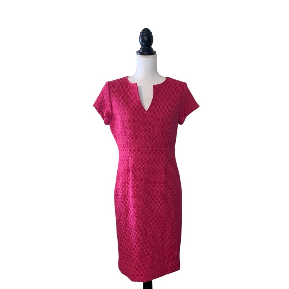 Sharon Young Sheath Pink Dress Retro Textured Size 6 Office Fitted Woven